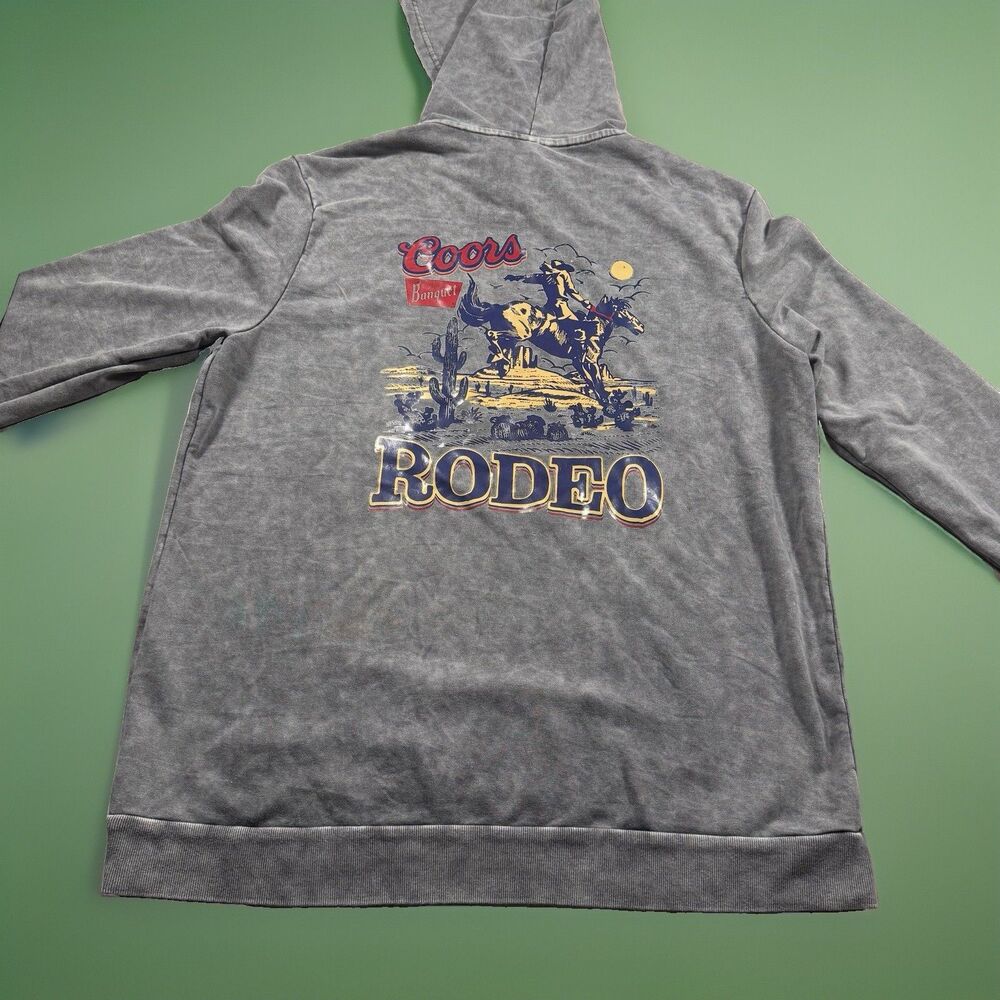 Coors Banquet Rodeo Hoodie Men’s XL Gray 2 Sided Cowboy Graphic Fleece